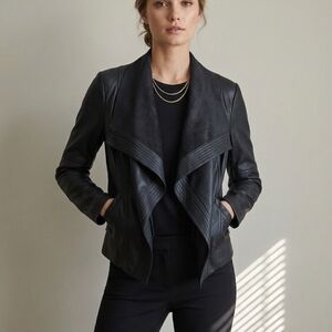 le chateau 🖤 Black Draped  Leather Jacket with Textured Panels